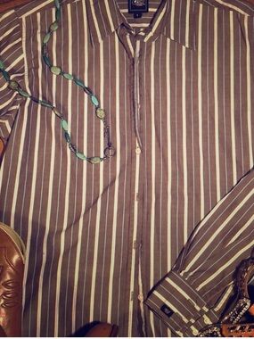 Cruel Girl Western Cowgirl Blouse Striped Vintage Button-down Brown L